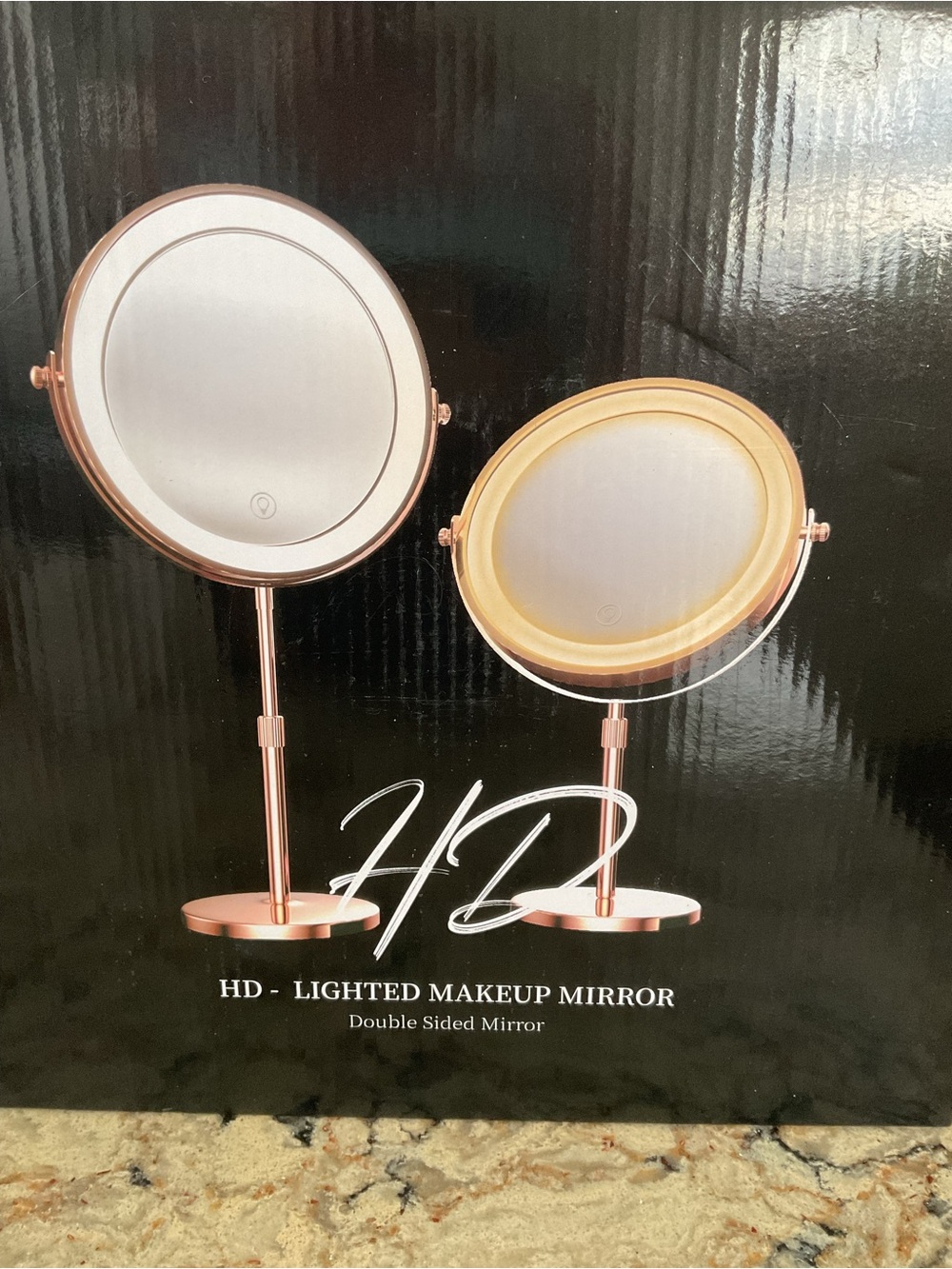 HD Double-Sided Lighted Vanity Mirror in Rose Gold